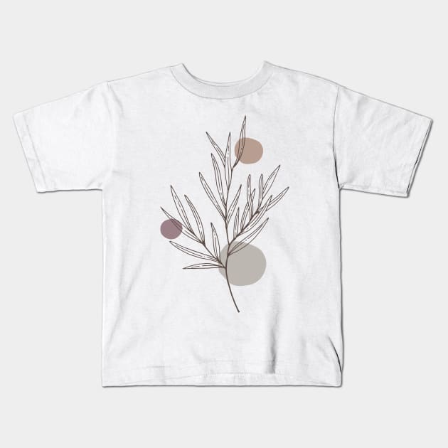 Minimal  Circle  Abstract Shapes Plants leaves  Warm Tones  Design Kids T-Shirt by zedonee